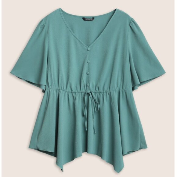 BloomChic Plus Size Plain Button Detail Cross Straps Gathered Blouse 3XL us 22 - Picture 7 of 7